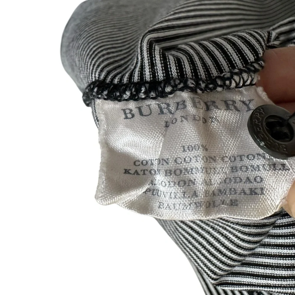 Burberry Golf Mens Striped Short Sleeve Polo Shirt Size Large Black White Cotton - Picture 9 of 10